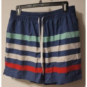 Chubbies Swim Trunks Men's XLarge Blue Striped Drawstring Pull On Pockets Lined